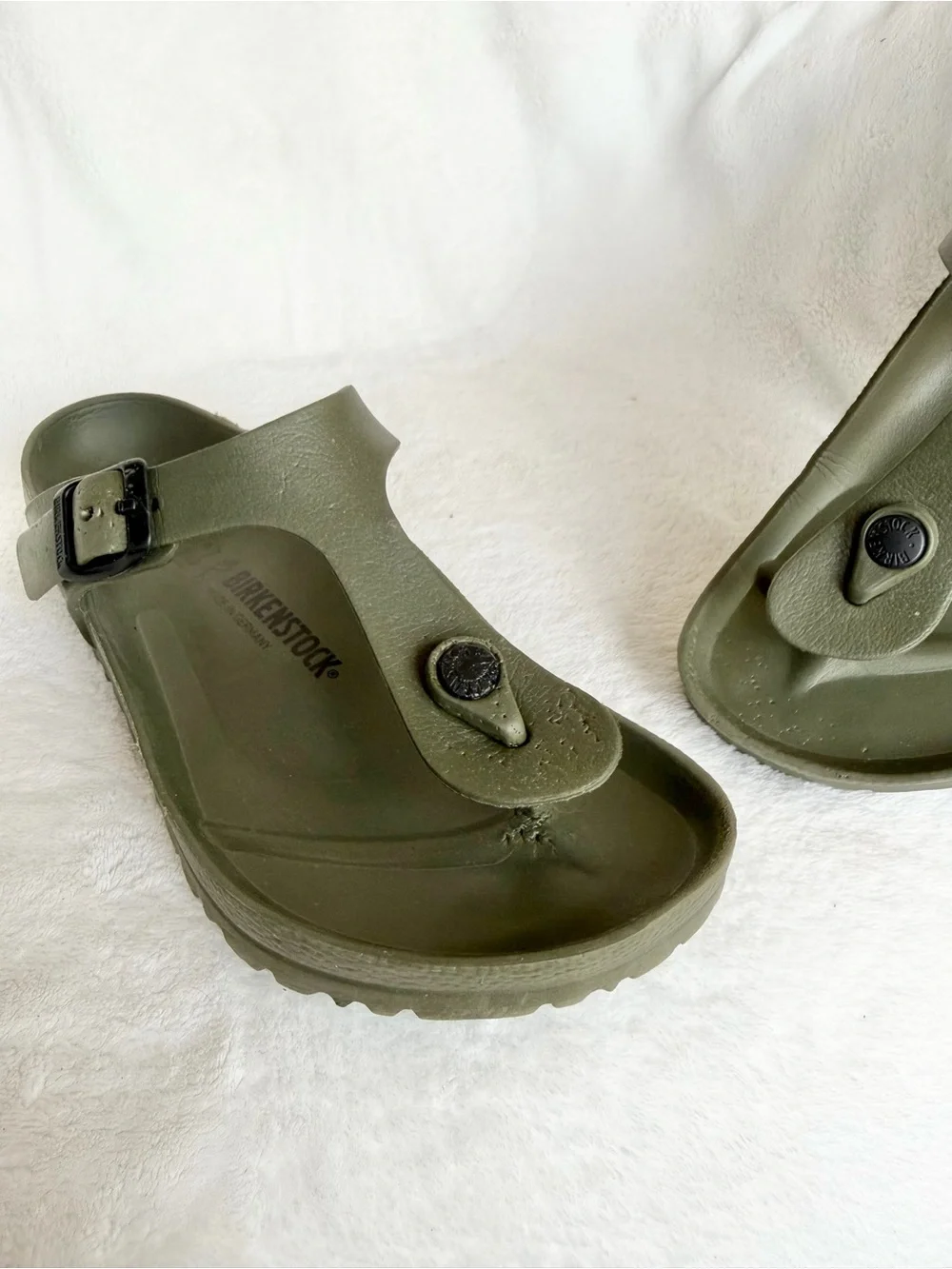 Birkenstock Sandals Mens 37 Olive Green Gizeh EVA Thong Flip Flop Casual Buckle